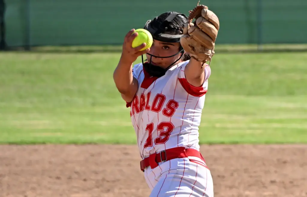 Starting pitcher pitcher Sofia Gonzalez #13 of the Whittier Christian...