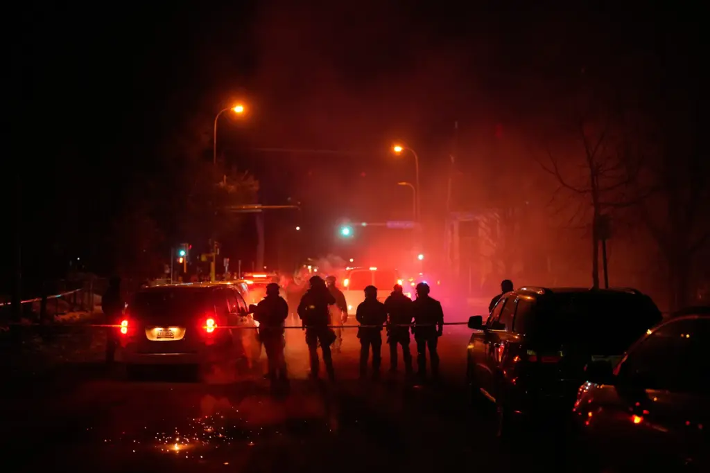 FILE – Tear gas surrounds federal law enforcement officers as...