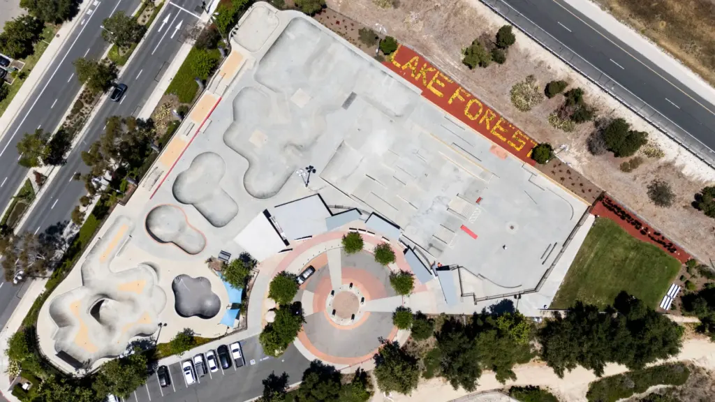 The Etnies Skatepark in Lake Forest sits at the corner...