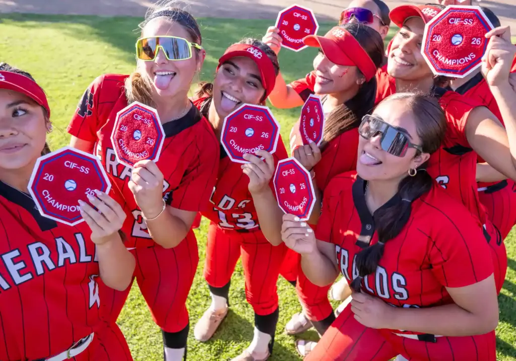 Whittier Christian players celebrate their 5-3 win over Mater Dei...
