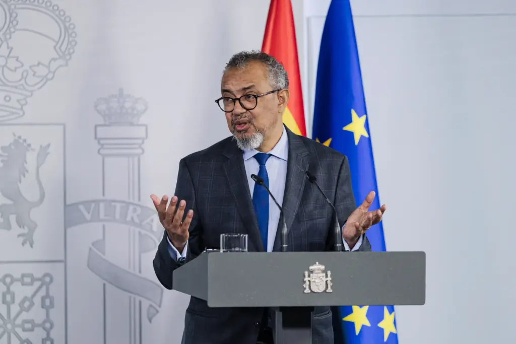 Director General of the World Health Organization Tedros Adhanom Ghebreyesus gives a news conference.