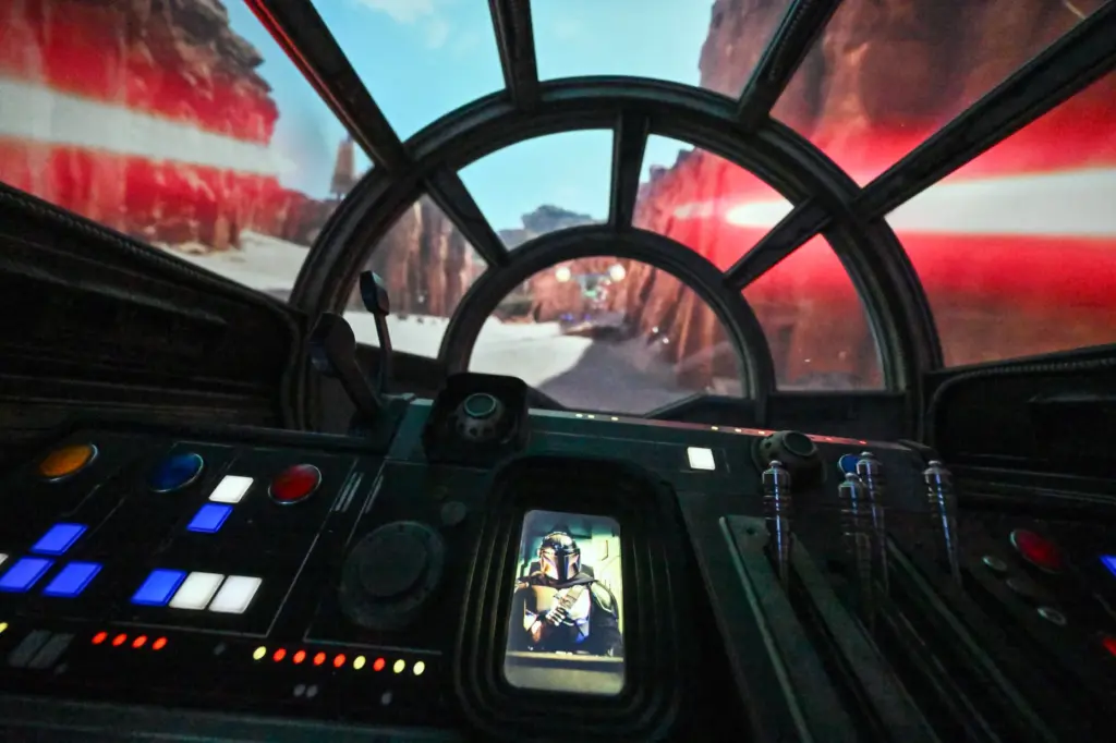 The Mandalorian leads riders on Millennium Falcon: Smugglers Run in...