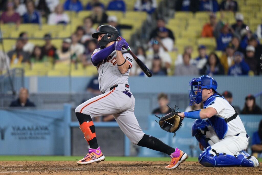 The San Francisco Giants’ Willy Adames hits an RBI single...