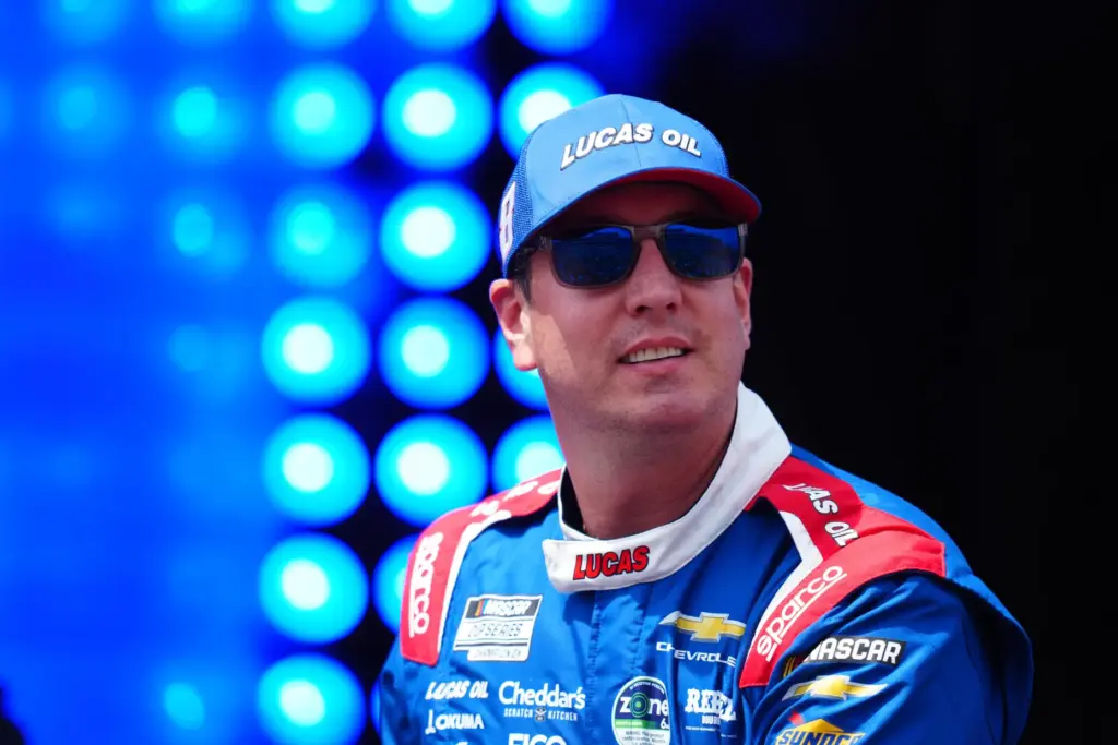 Kyle Busch is introduced during the NASCAR All-Star auto race at Dover Motor Speedway.