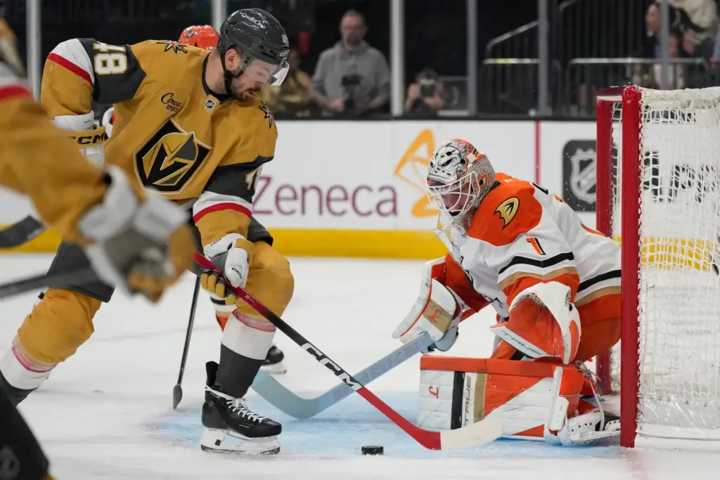 Vegas Golden Knights center Tomas Hertl (48) attempts to shoot...