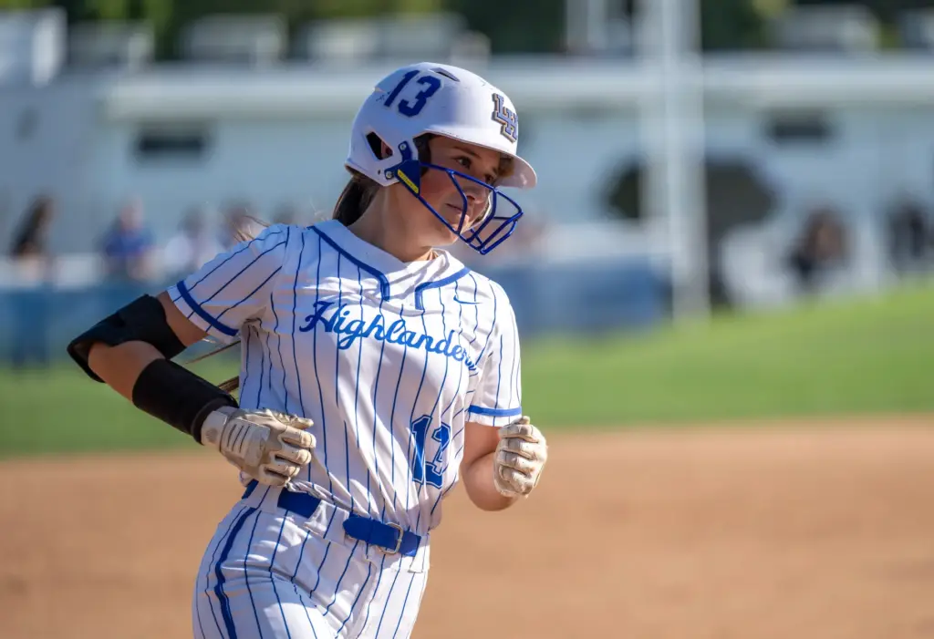 La Habra first baseman Rylee Gruener smiles as she rounds...