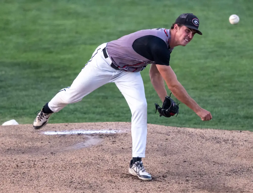 Glendora starting pitcher Tanner Grable throws to home plate during...