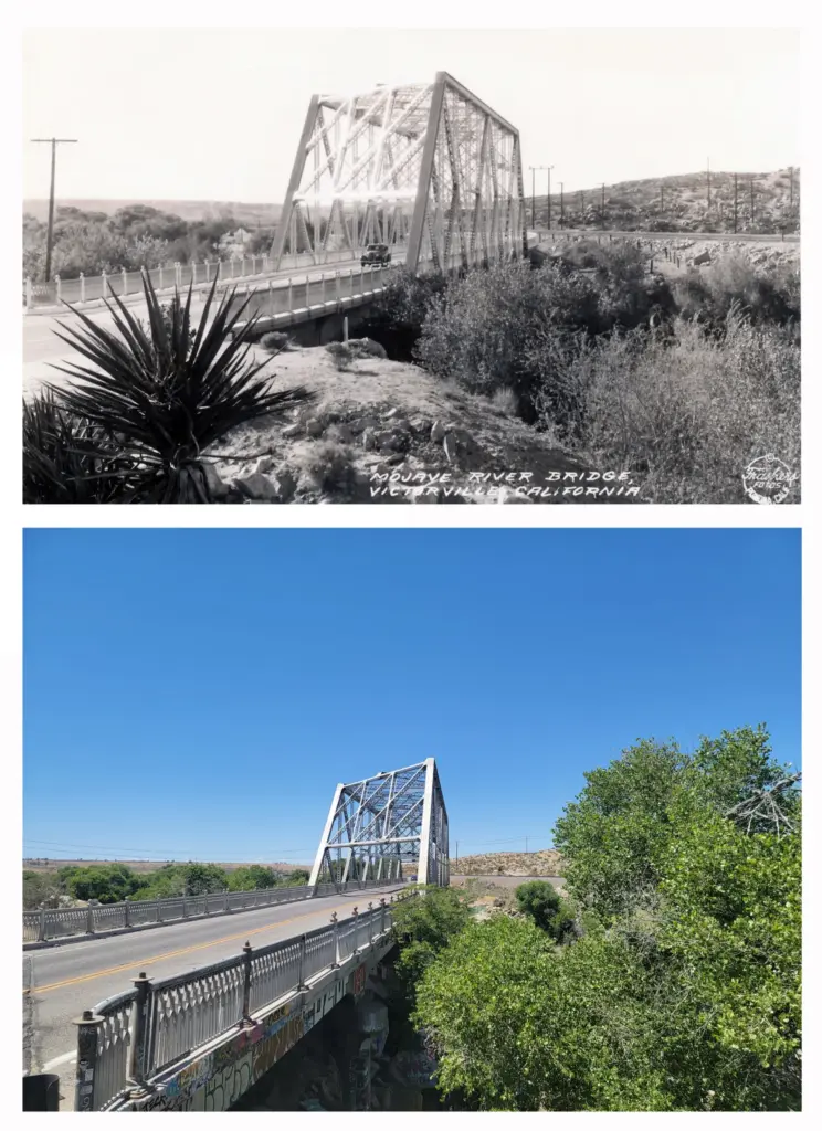 Now and then view of the steel bridge over the...