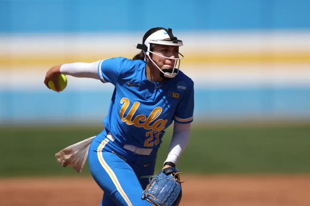 UCLAâs Taylor Tinsley (23) pitches against South Carolina during the...