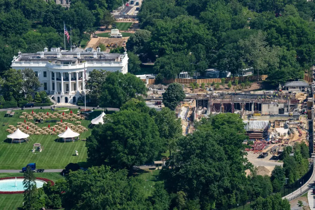 Work continues on the construction of the ballroom at the...