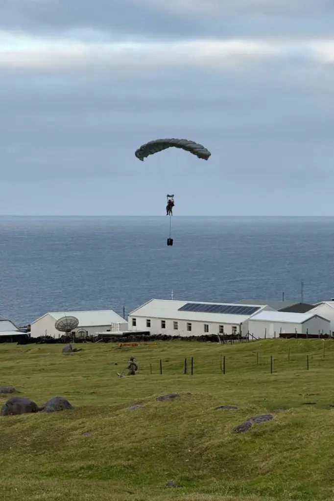 British Army medics parachute onto the south Atlantic territory of...