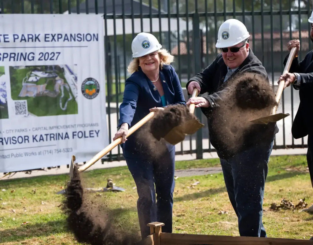 Orange County Supervisor Katrina Foley, left, and Costa Mesa Mayor...