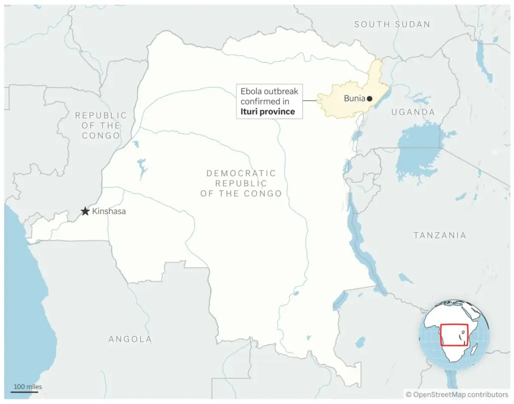 Map showing the location of Ituri province in the Democratic...