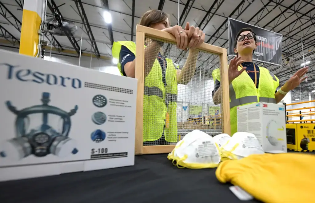 Amazon disaster relief founder Bettina Stix, right, speaks Wednesday, May...