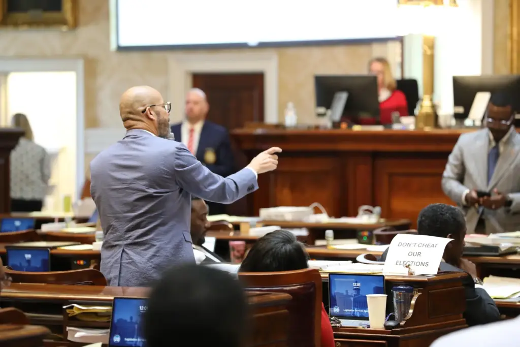 Democratic South Carolina Rep. John King asks a question