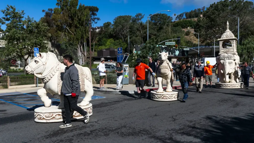 Giant chess pieces are moved from the Pageant of the...
