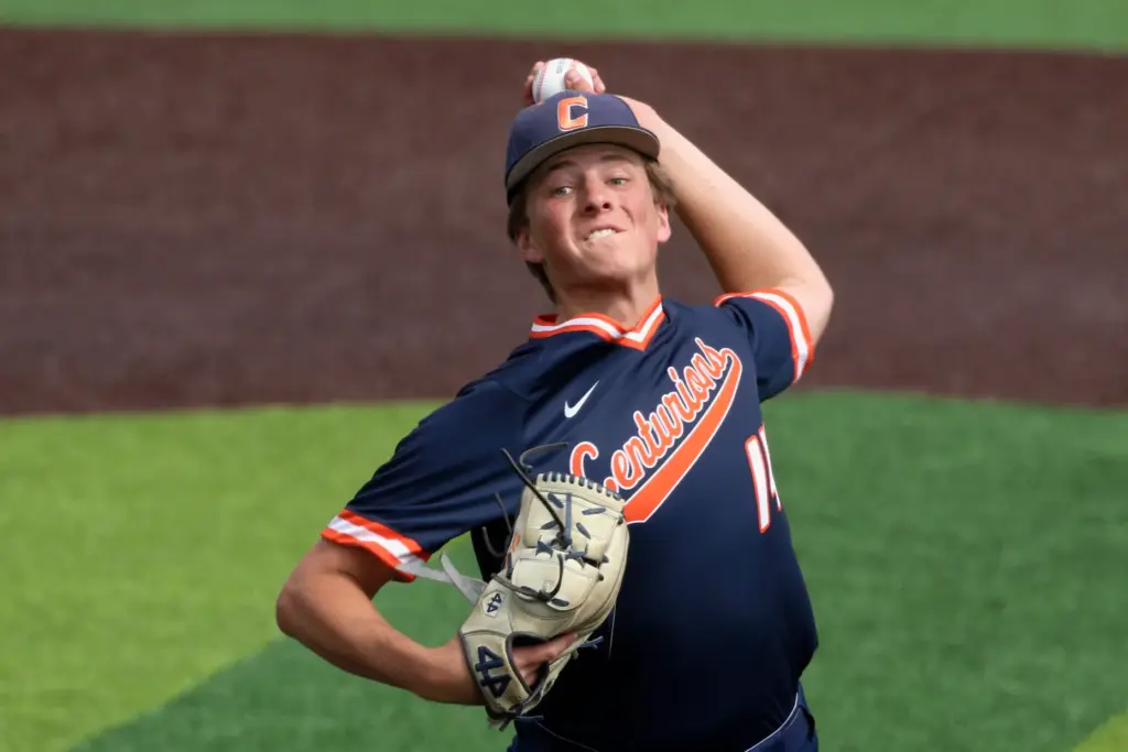 Cypress left-handed starter Drew Slevcove delivers a pitch against St....