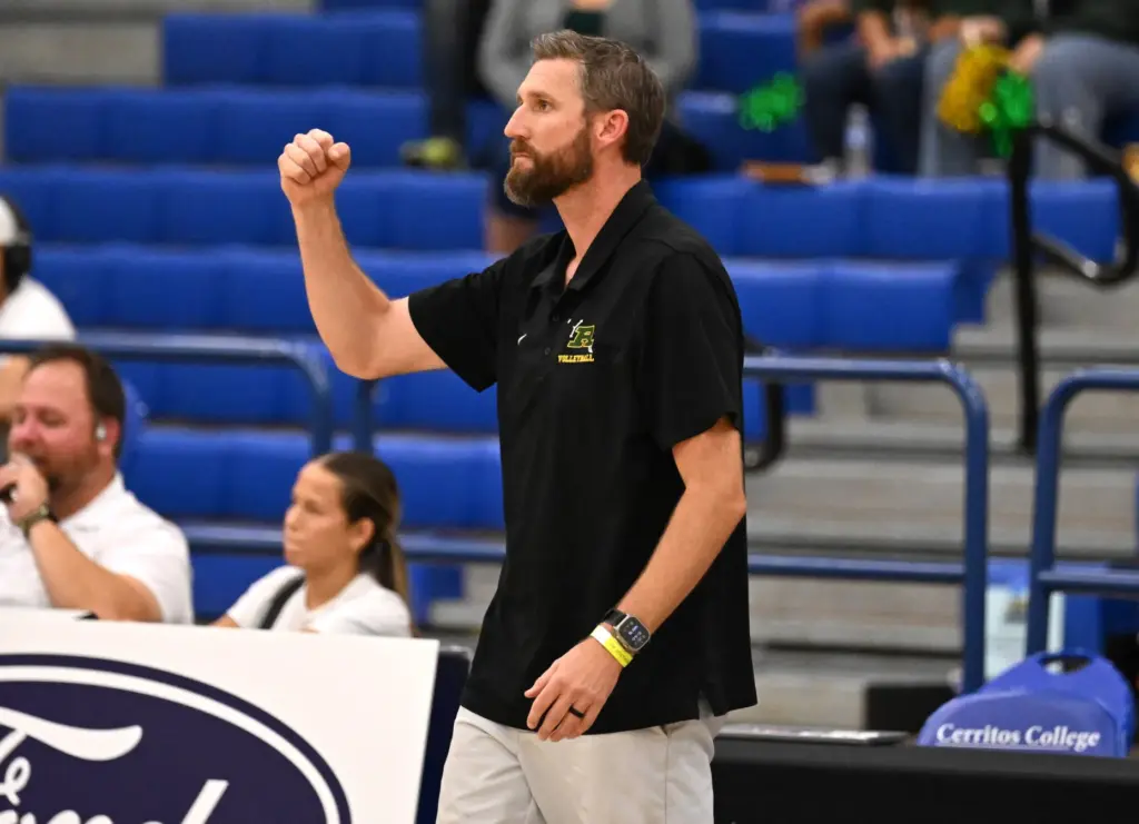 Head coach Ryan Moberly of the Royal Highlanders reacts against...