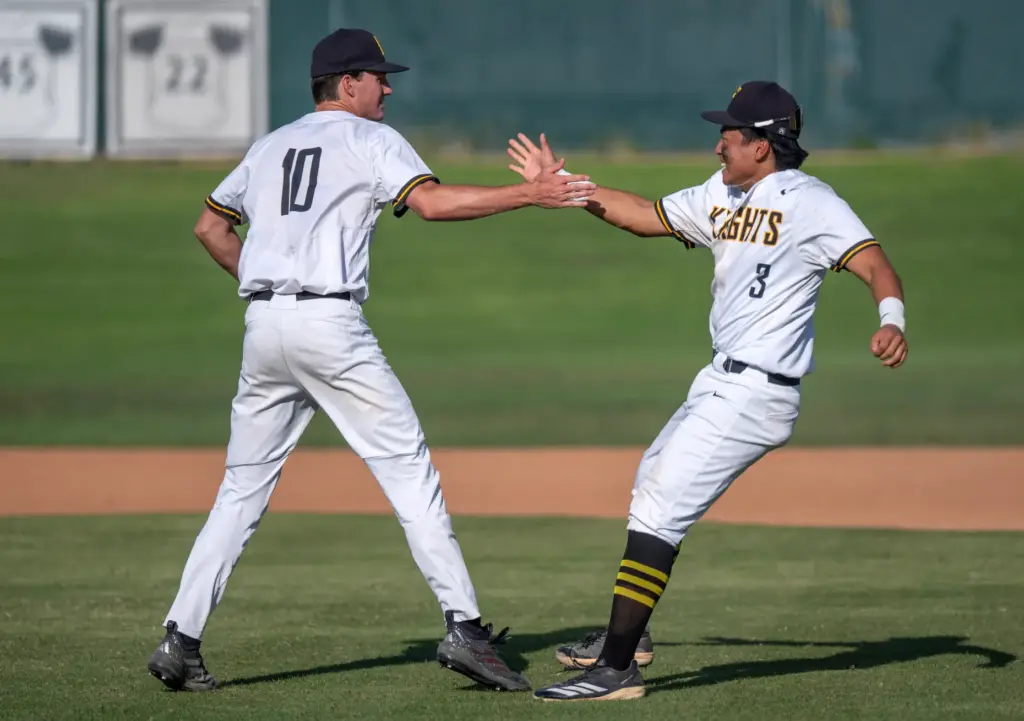Foothillâs Caden Lauridsen, left, and Evan Kim celebrate their 3-0...