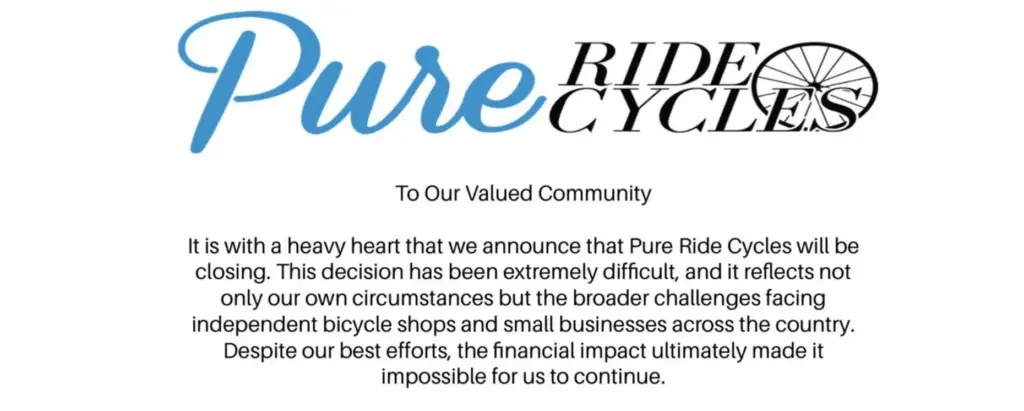 Pure Ride Cycles in Lake Forest is closing. The cycle...