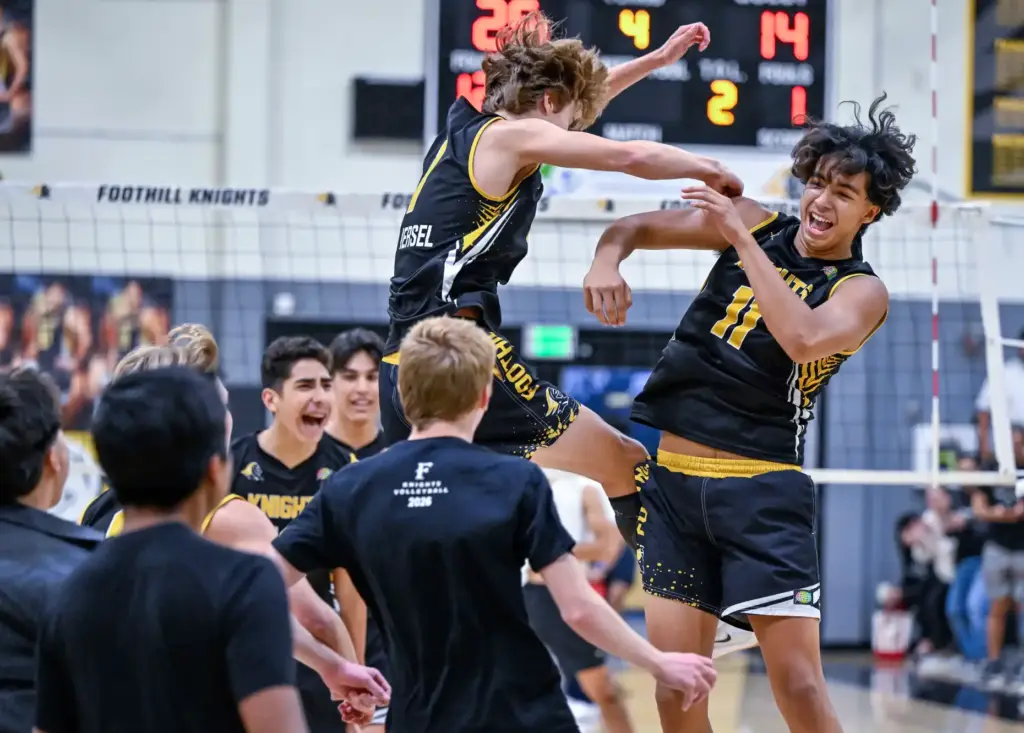 Foothill players celebrate their 3 game to 1 win over...