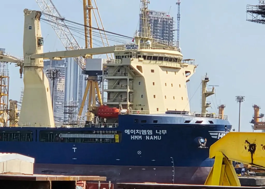 The South Korean-operated vessel HMM NAMU is docked after being...