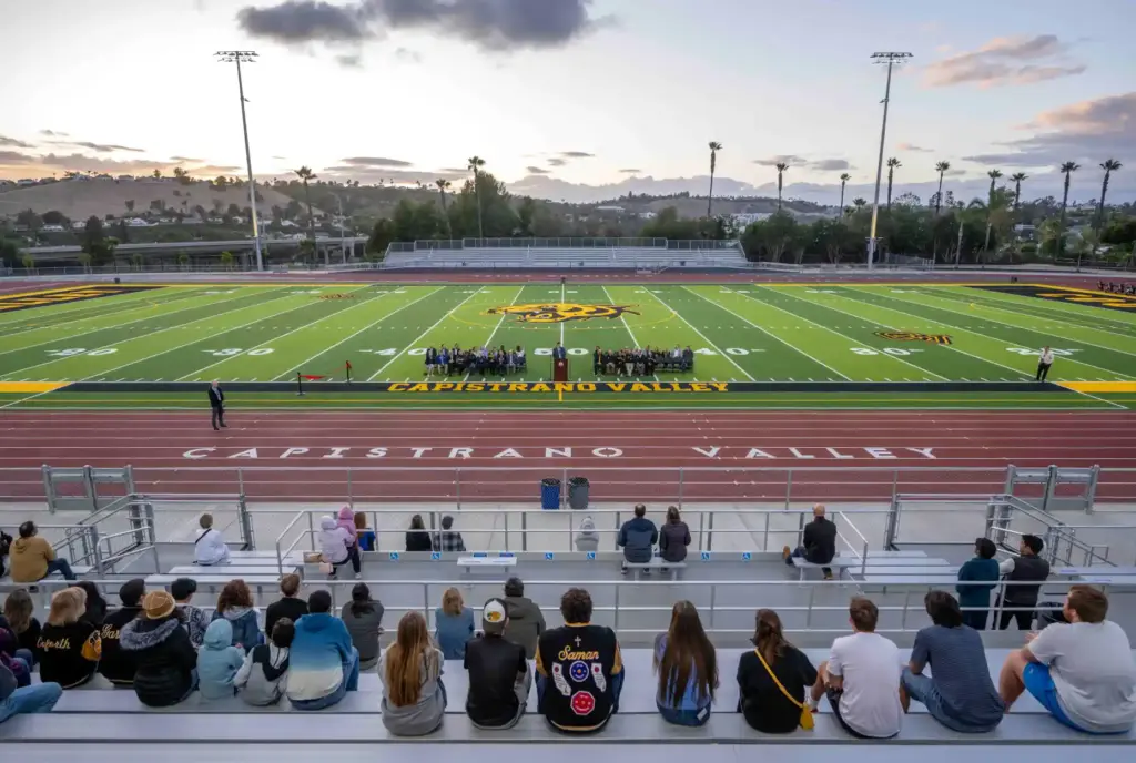 Capistrano Valley High School families look on from the bleachers...