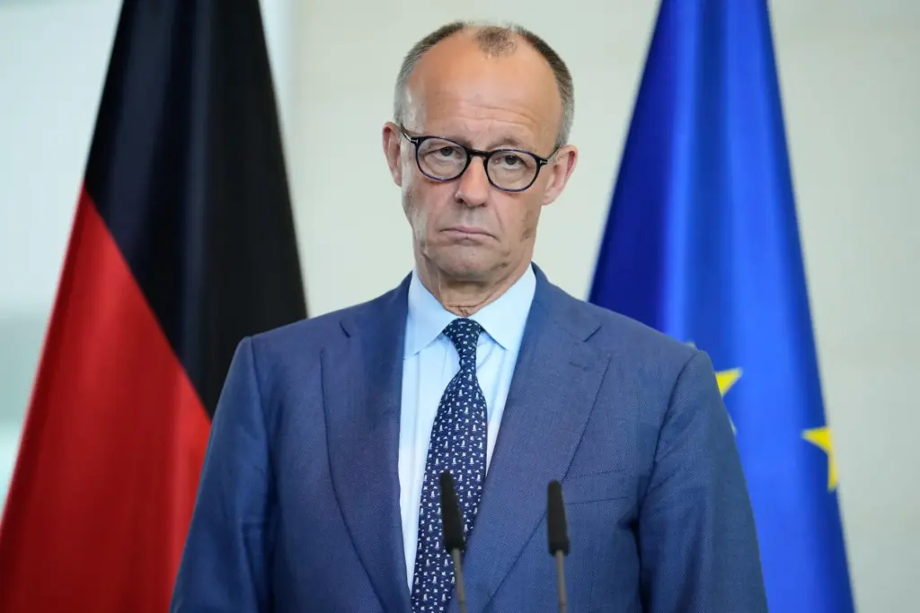 German Chancellor Friedrich Merz attends a joint press conference with...