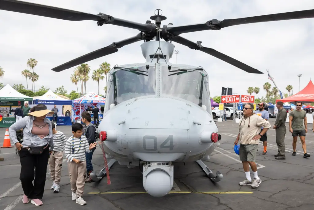 A Bell UH-1Y Huey on display during day one of...