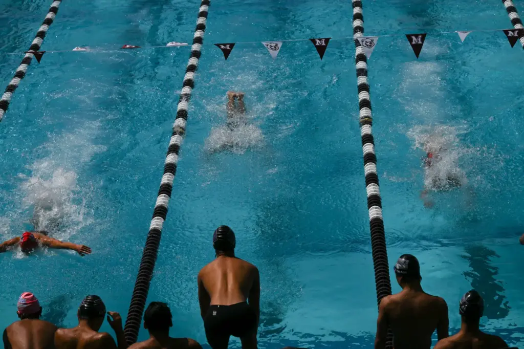 Swimmers prepare for the CIF Southern Section Division 1 swimming...