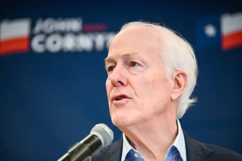 FILE – Sen. John Cornyn, R-Texas, speaks to the media,...