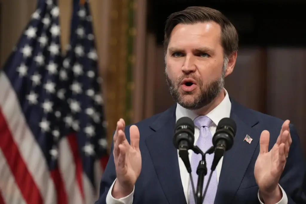 Vice President JD Vance speaks to the media from the Eisenhower Executive Office Building.