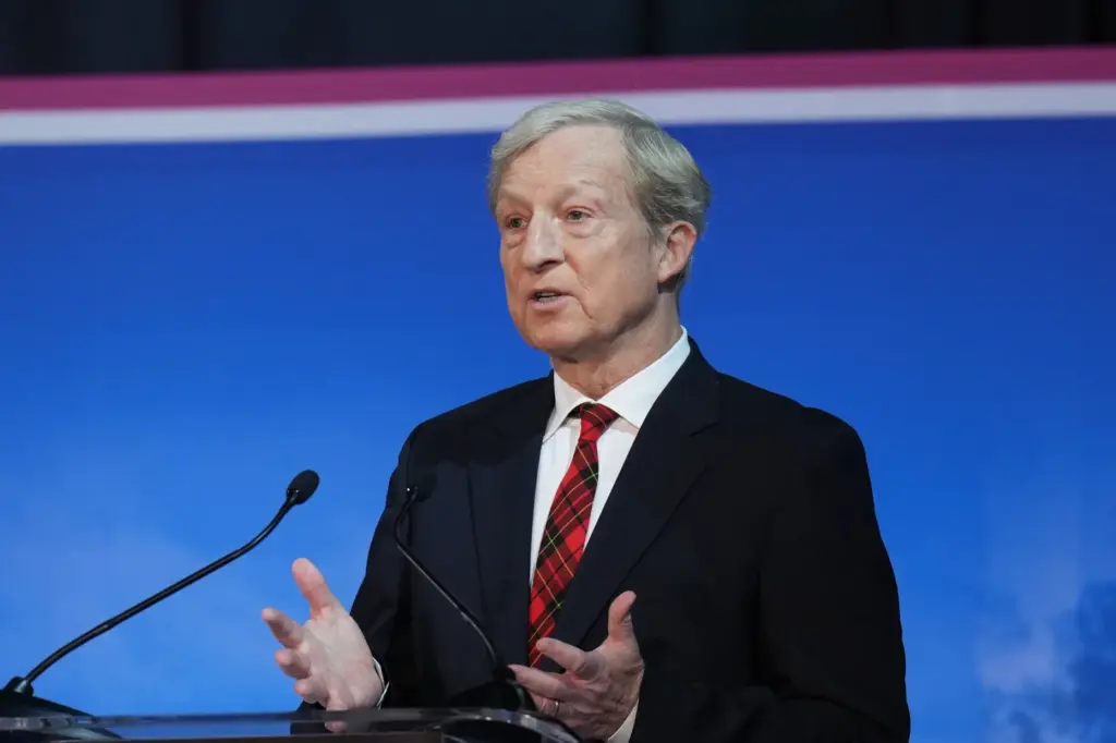 Tom Steyer during a California gubernatorial debate hosted by CBS...