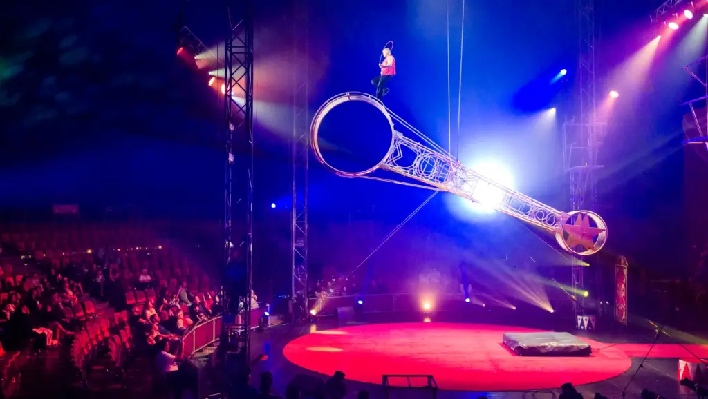 Acrobat Charlis Benitez performs on the âWheel of Deathâ during...