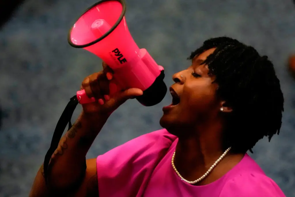 State Rep. Angie Nixon, D-Fla., speaks loudly on the House floor.