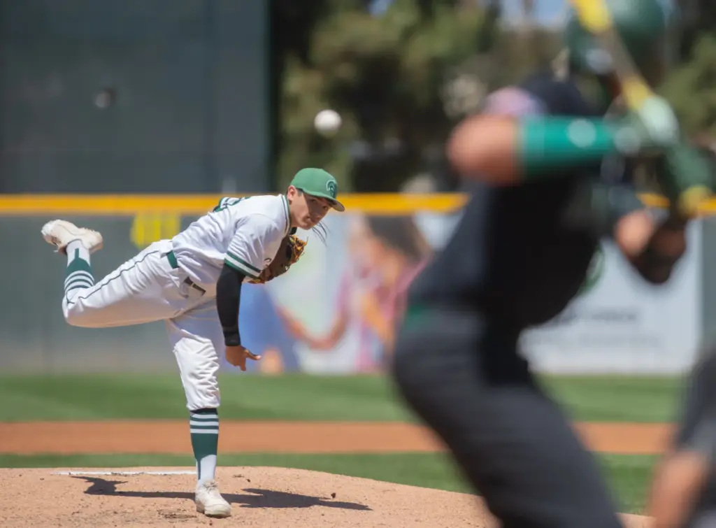 Schurr pitcher Joey Amano, (#10), delivers a pitch to Rancho...
