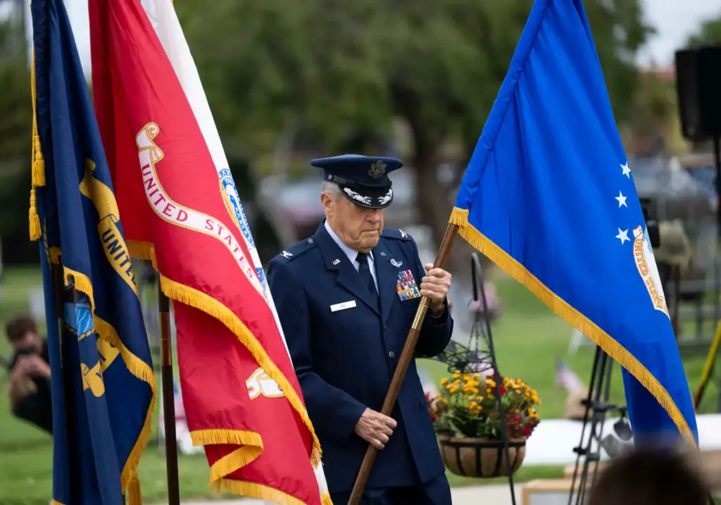 David Fey carries the Air Force flag in the Parade...