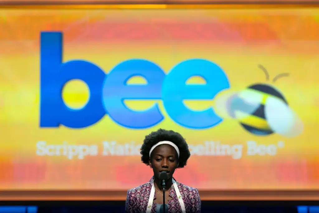 Keona-Dannette Osae-Twum, 13, of Waldwick, N.J.,, spells her word as...