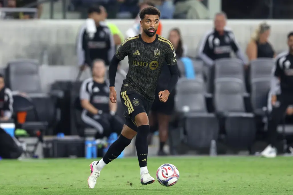 LAFC midfielder Timothy Tillman looks to pass against the Houston...