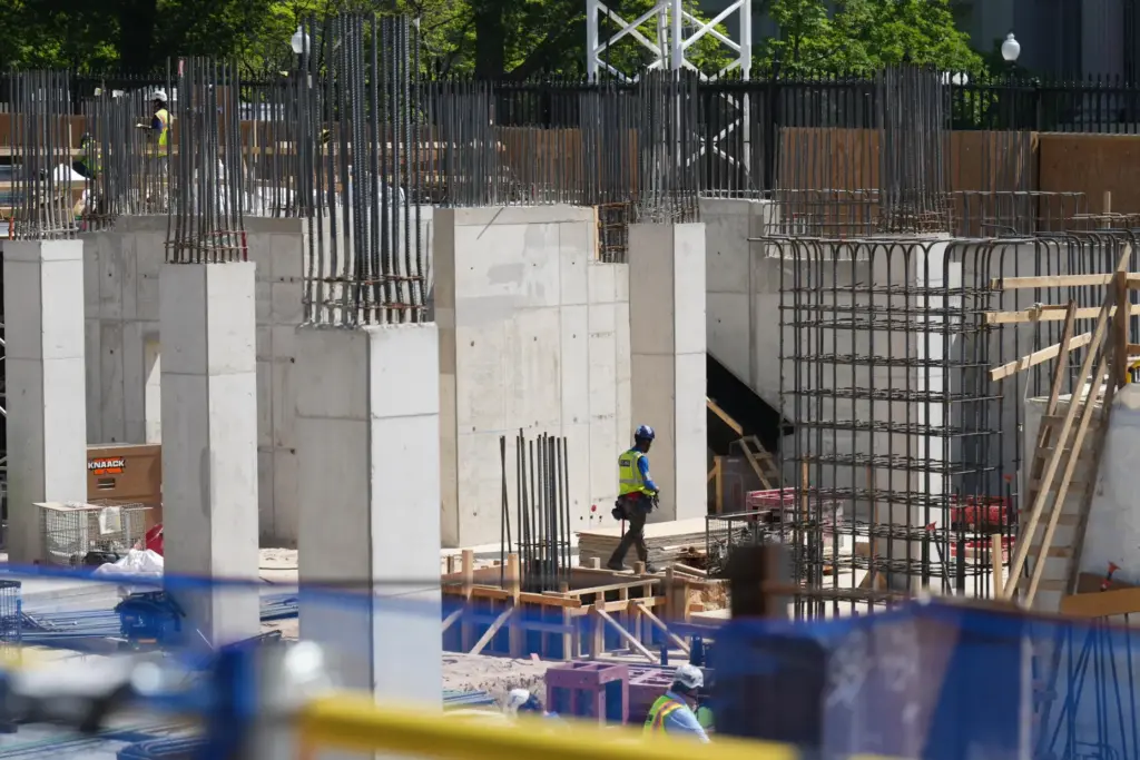 The Ballroom construction site can be seen as President Donald...