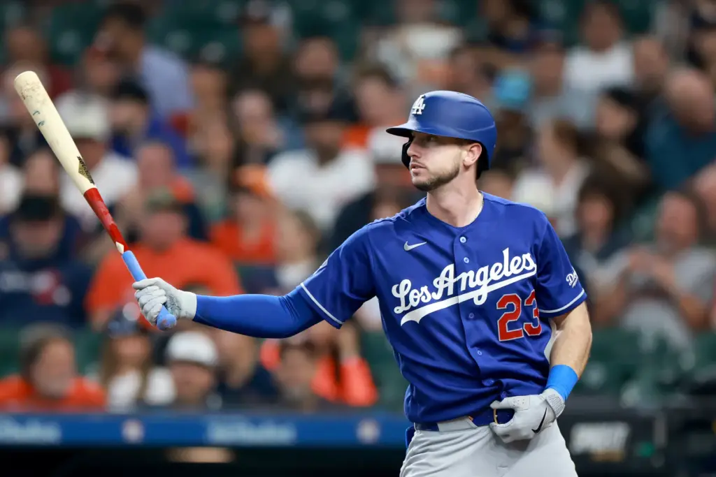 The Dodgers’ Kyle Tucker steps into the batter’s box during...