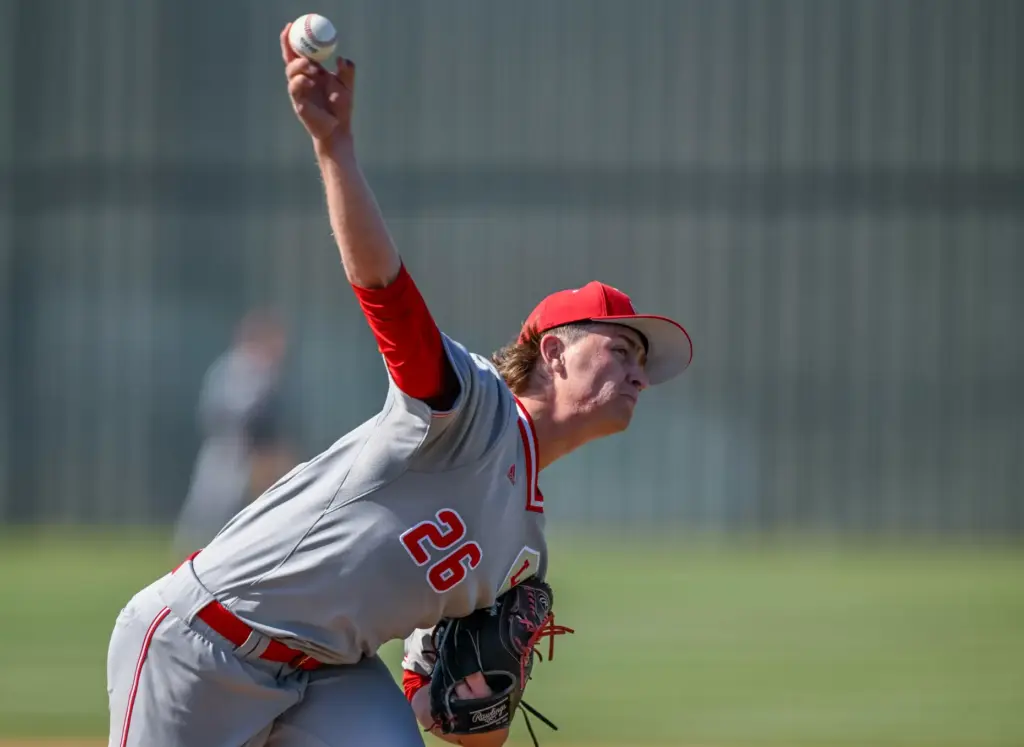 Orange Lutheran starting pitcher Sam Principe, who pitched the whole...