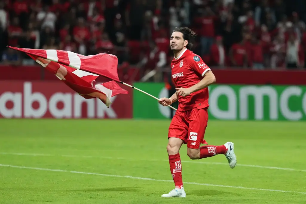 Antonio Briseno of Toluca FC celebrates after their 4-0 victory...