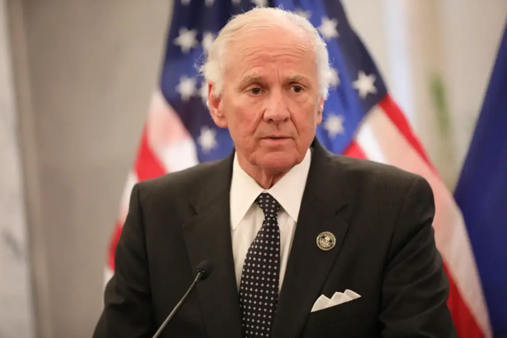 Republican South Carolina Gov. Henry McMaster speaks to reporters.
