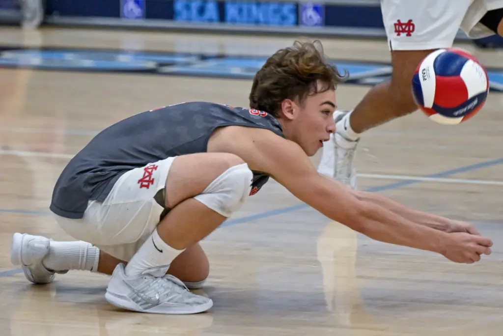 Mater Deiâs Brayden Weber digs the ball during a CIF-SS...