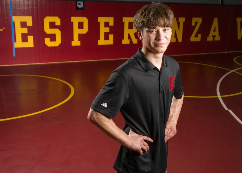 Wrestler Max Murillo of Esperanza in Anaheim on Tuesday, March...