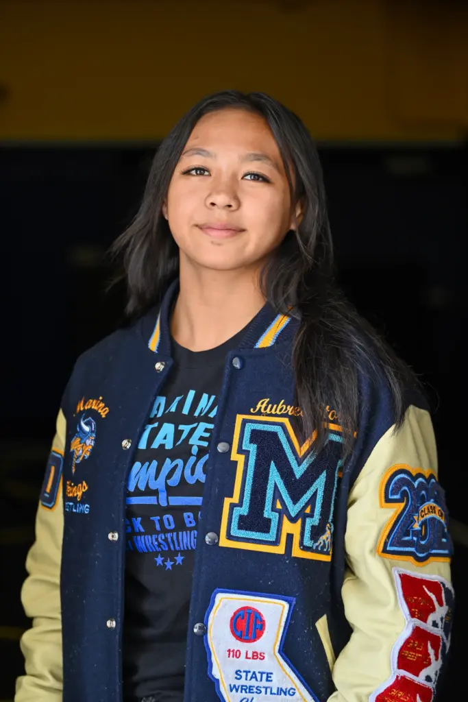 Marina High School sophomore wrestler Aubree Gutierrez in Huntington Beach,...