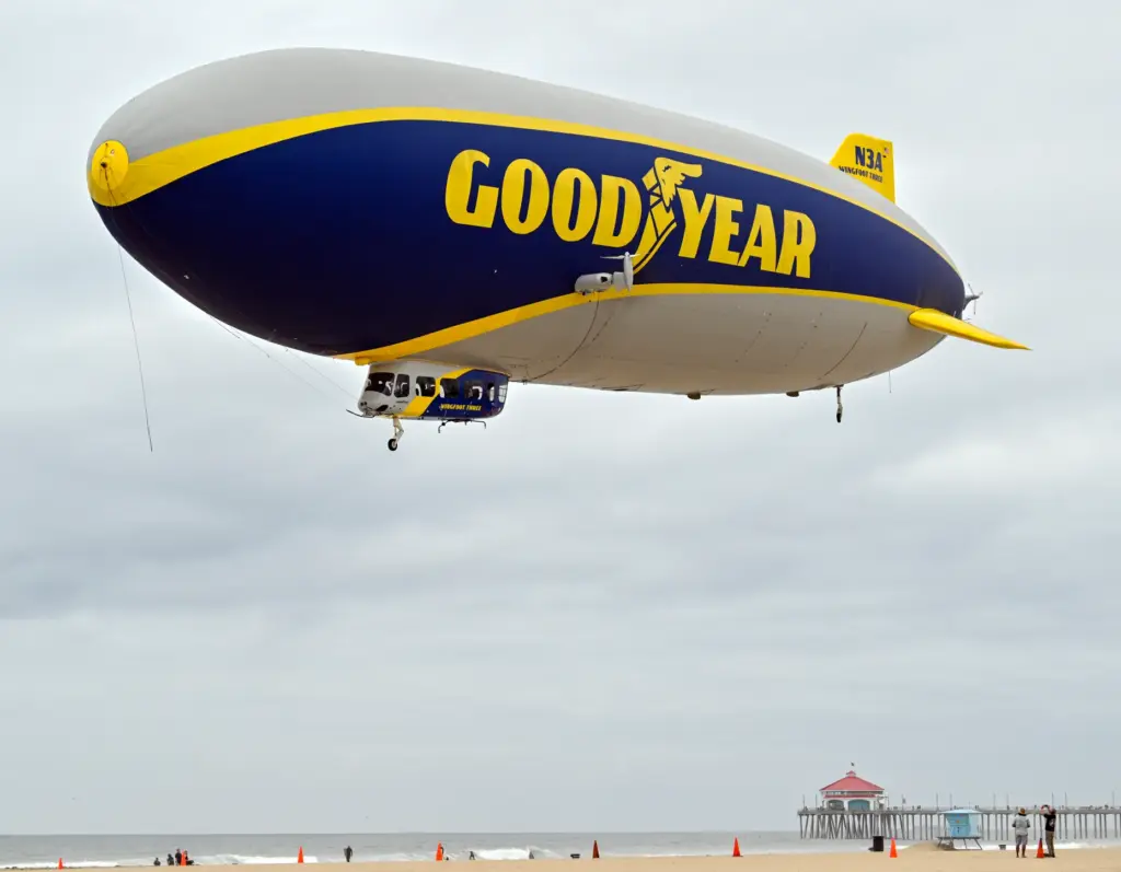 The Goodyear Blimp Wingfoot Three lands on the beach south...
