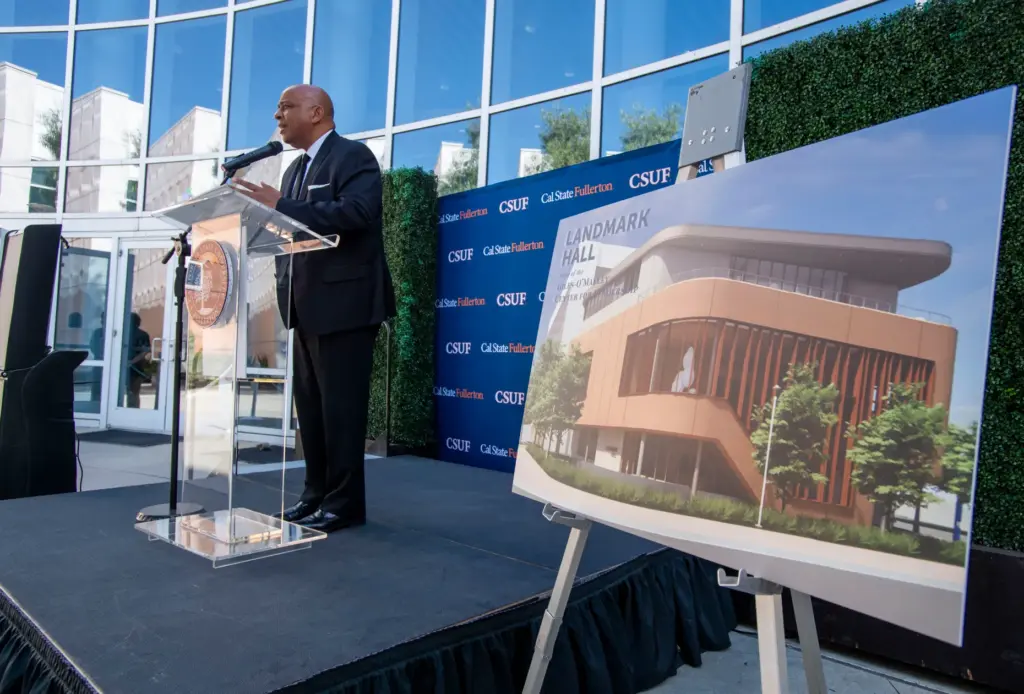 Ronald Rochon, Cal State Fullerton president delivers remarks at the...