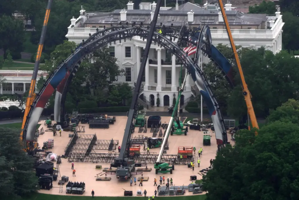 Equipment being placed on the South Lawn of the White...